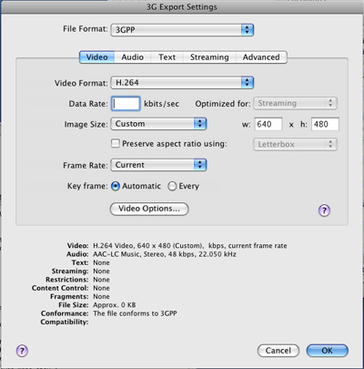 PcP Encodings - iPod - Video Settings